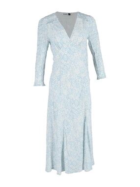 RIXO Clover Blue & White Floral Print Midi Dress